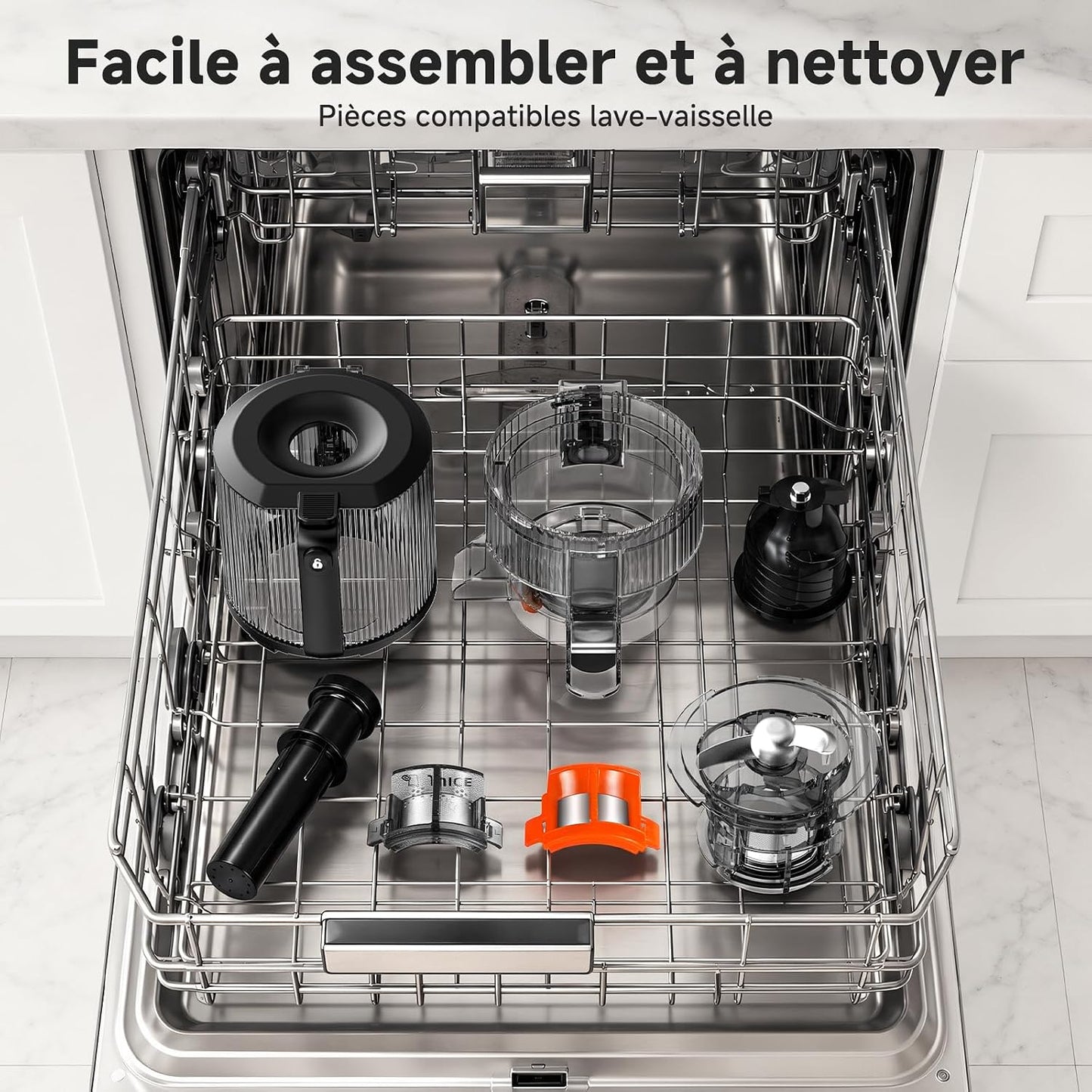 AMZCHEF Extracteur de jus à froid pour fruits et légumes, goulotte 158 mm pour fruits entiers, trémie 2,5 L, 2 filtres amovibles, nettoyage facile, moteur 300 W à faible bruit, usage familial
