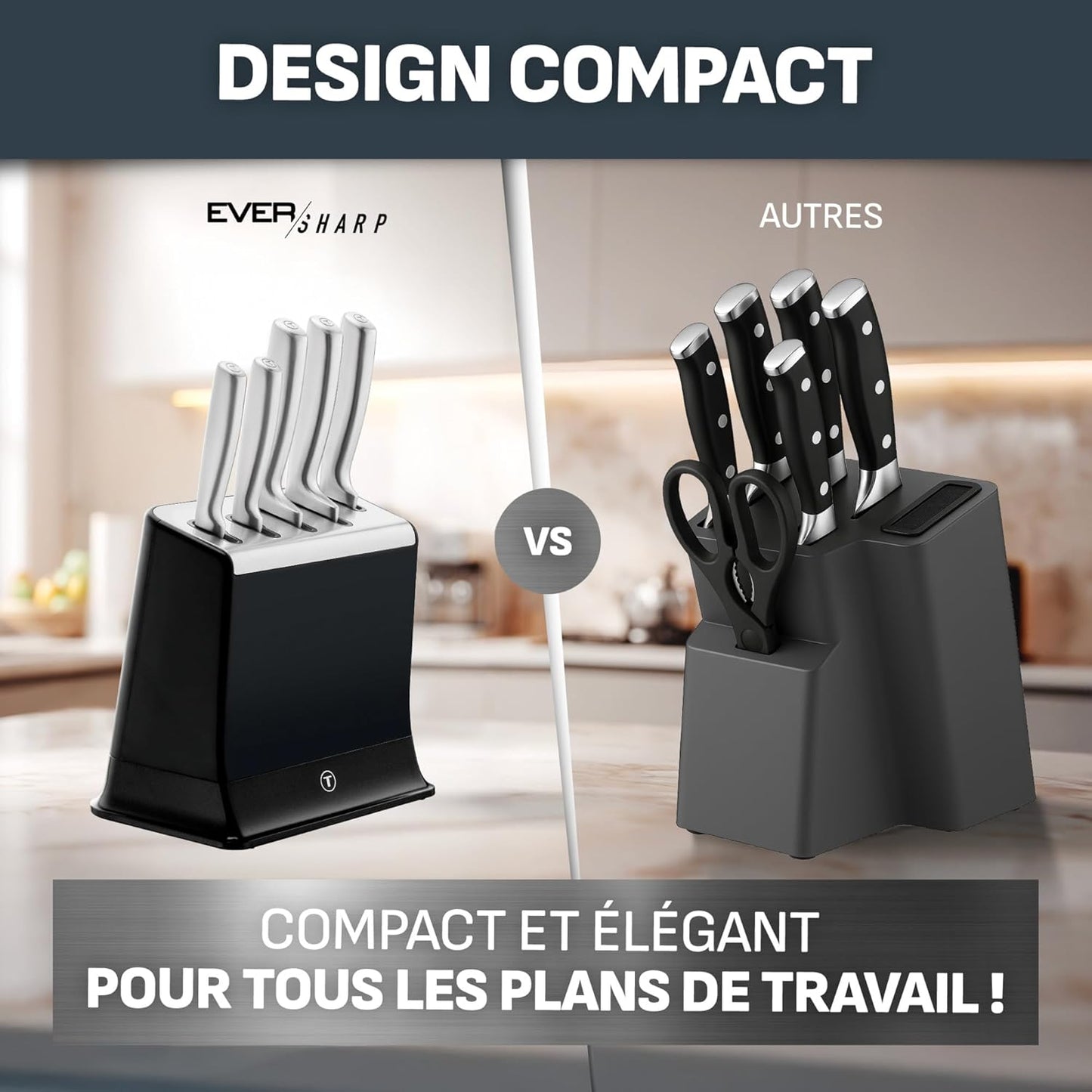 Tefal - EverSharp Set de 5 couteaux avec bloc affûteur intégré