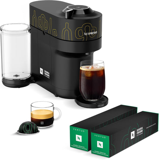 Nespresso Vertuo Pop+ Coffee and Espresso Maker by De'Longhi, Samra Origins by The Weeknd with Togetherness Blend, Double Espresso, Light Roast, 20-Count Coffee Pods
