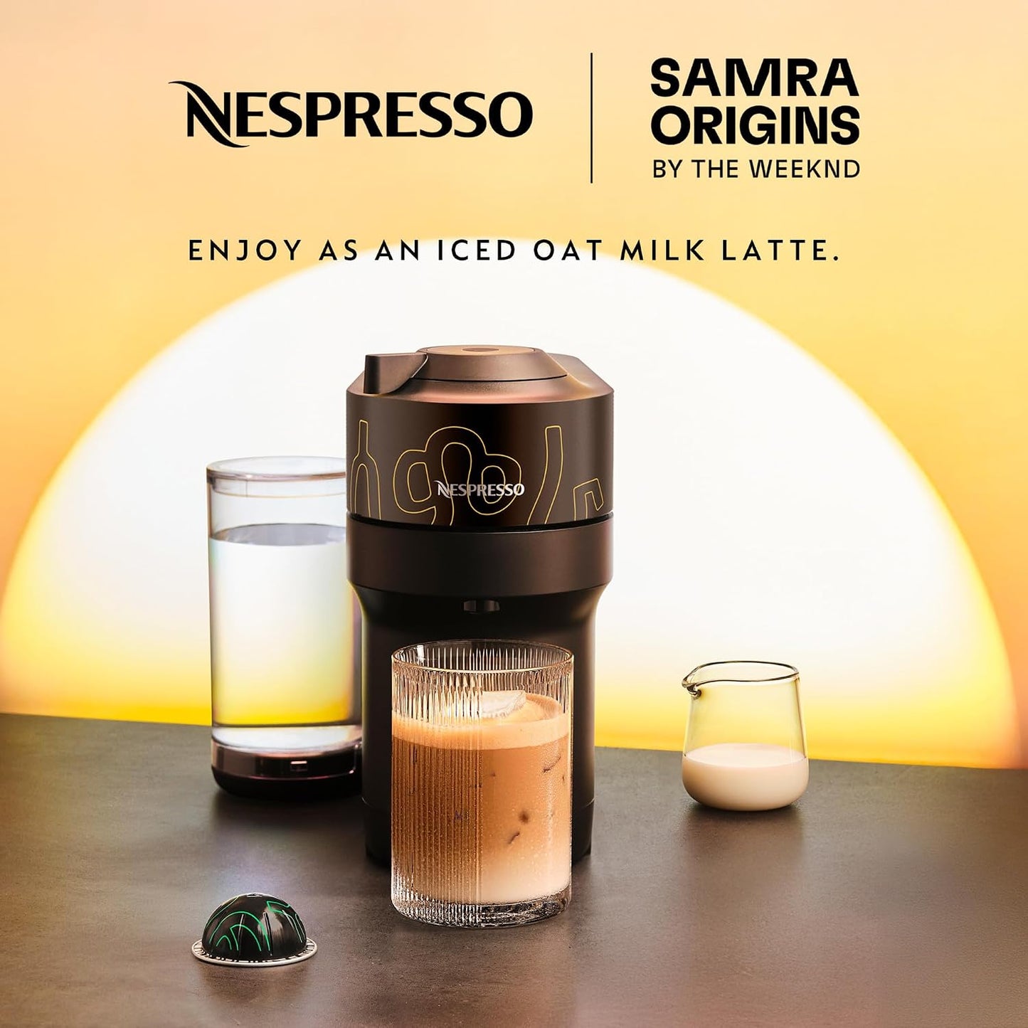 Nespresso Vertuo Pop+ Coffee and Espresso Maker by De'Longhi, Samra Origins by The Weeknd with Togetherness Blend, Double Espresso, Light Roast, 20-Count Coffee Pods