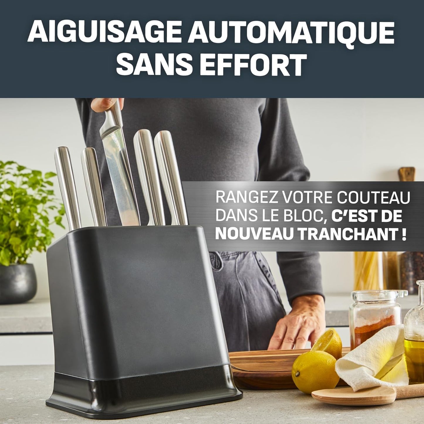 Tefal - EverSharp Set de 5 couteaux avec bloc affûteur intégré