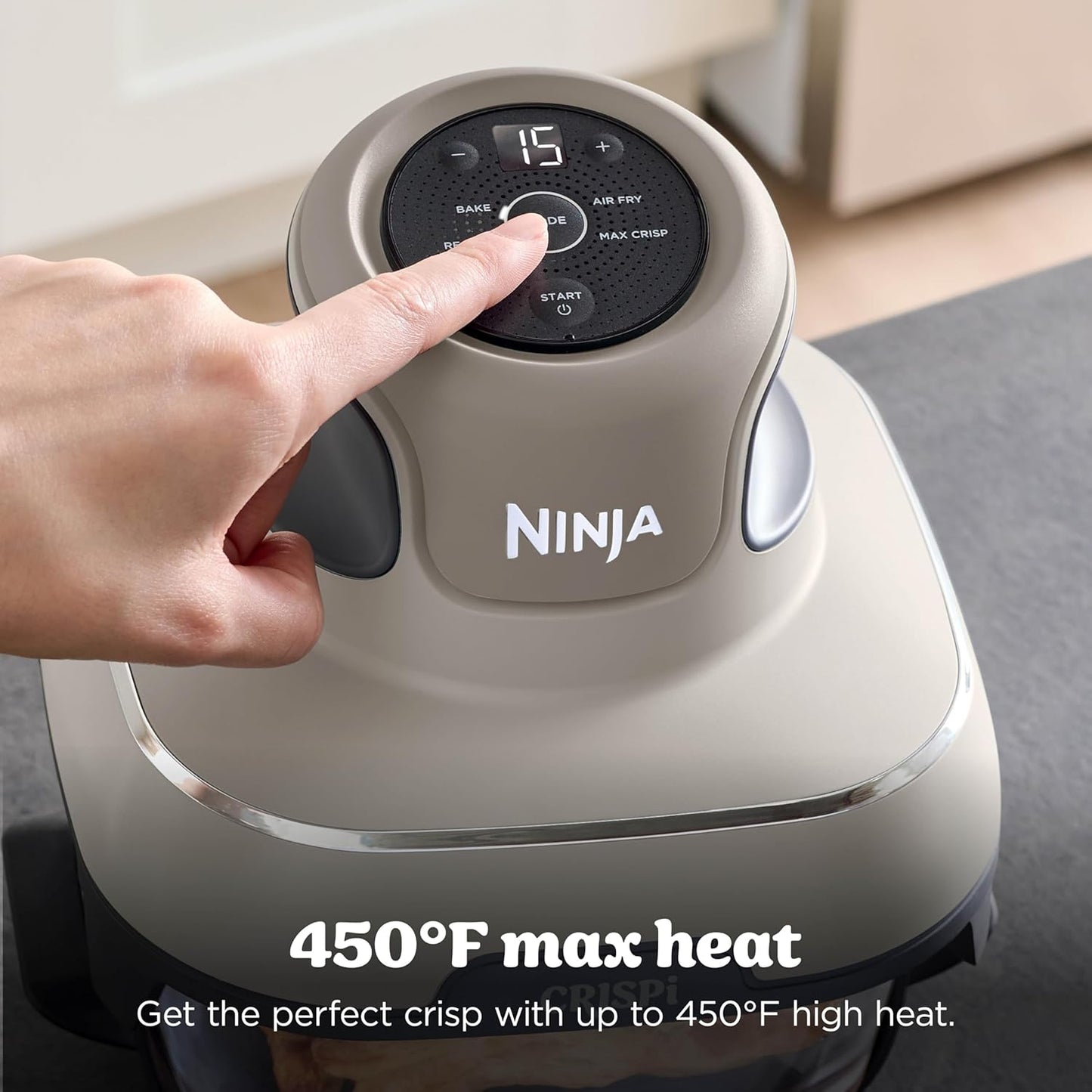 Ninja Crispi Glass Air Fryer, 4-in-1, Stone, FN101ST | Max crisp, bake, air fry, recrisp, 450F max, 4 Qt and 6 Cup containers, PFAS-free glass